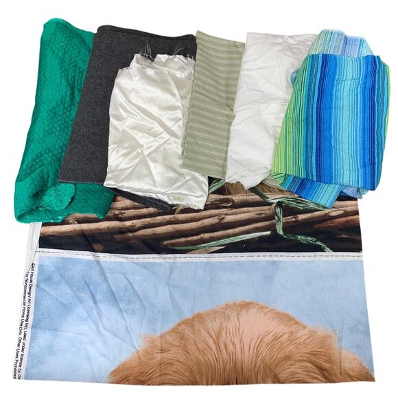 Lot of 7 Striped Green Gray White Solid Fabric Sewing Scraps for Quilting - Picture 1 of 2